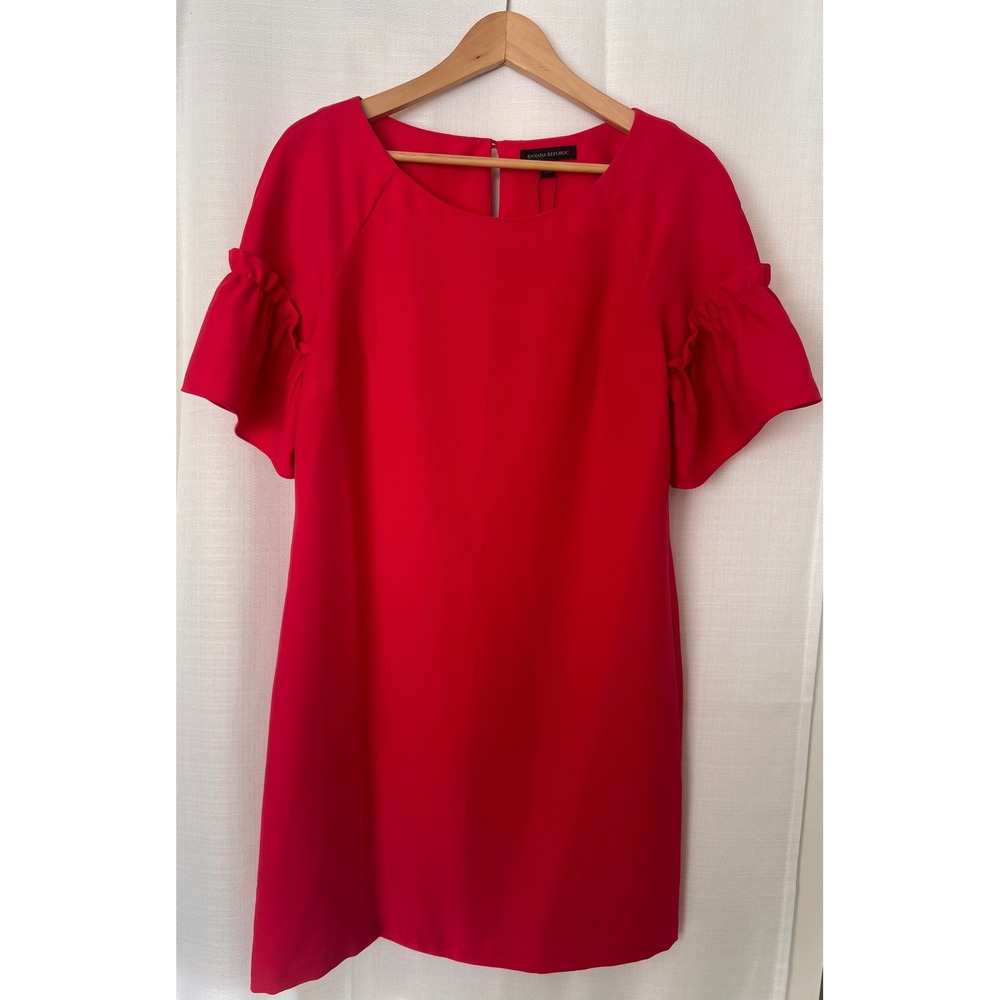 Banana Republic Red Ruffle Sleeve Shift Dress Size Small